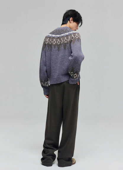 Cozy Tartan Wool Blend Zip-up Sweater