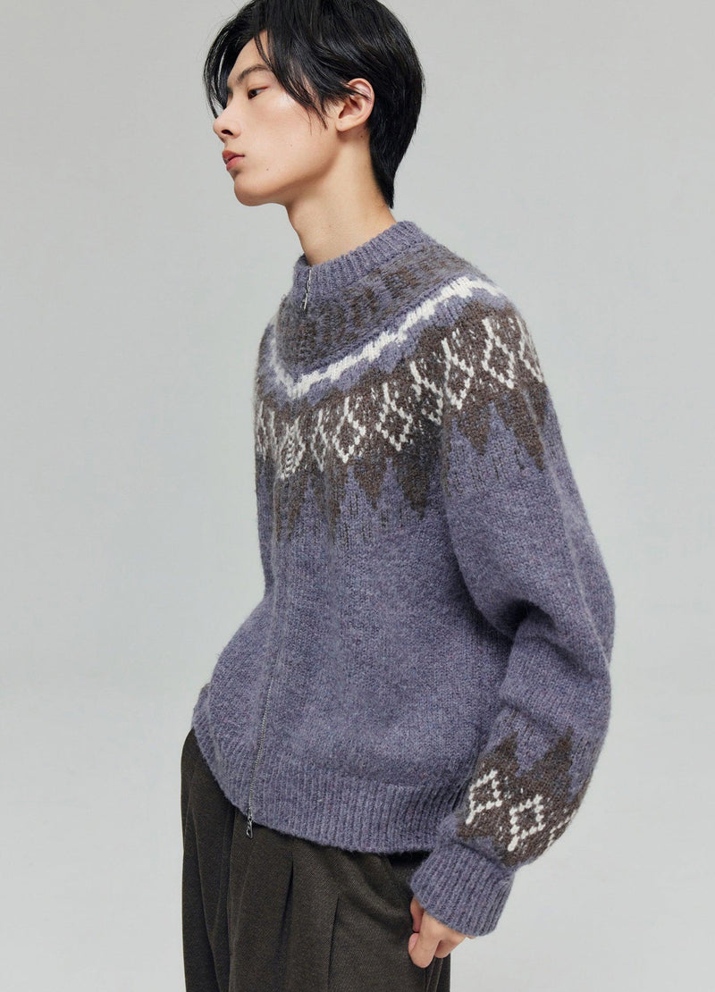Cozy Tartan Wool Blend Zip-up Sweater