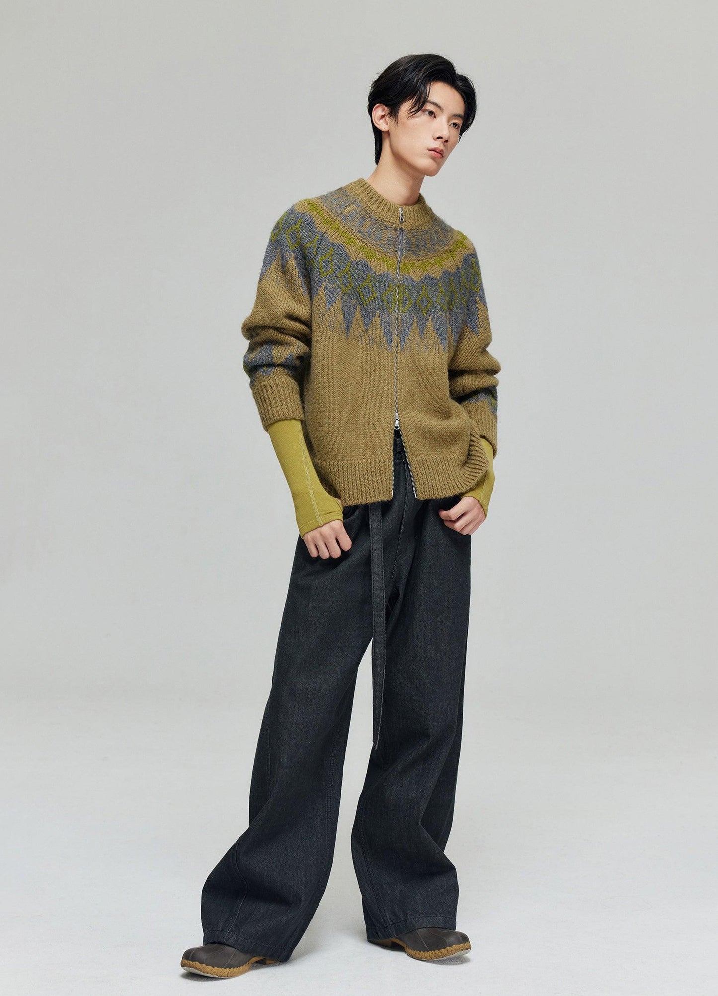 Cozy Tartan Wool Blend Zip-up Sweater