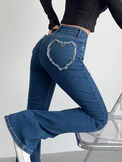 Denim Packets Jeans High Waist Flare Pants Trousers Pants Jeans Autumn Bottoms Blue