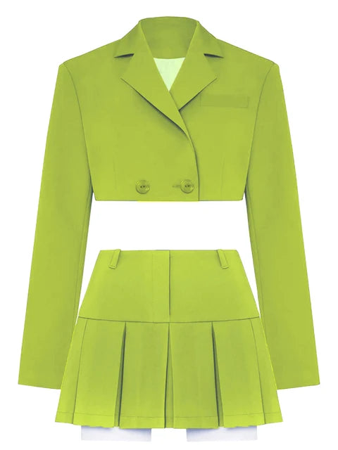 Black Blazer Sets Two Piece Cropped Blazer Jacket Coat and Mini Skirts Sets for Suit
