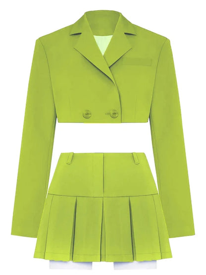 Blazer and Skirt Sets for Two Piece Set Outfits Gray Cropped Coat Blazer Femme 2-piece Sets New