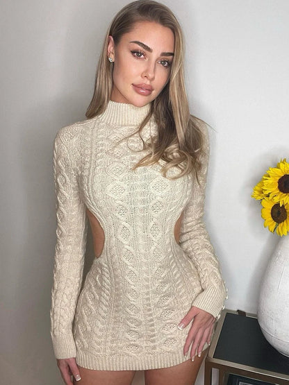 Knit Beach Dress Autumn Bodycon Backless Long Sleeve Dresses Party Mini Dress Femme Y2k Holiday Vestidos