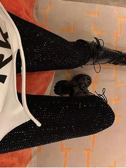 Sparkly Crystal Pants Leggings Autumn Winter High Waist Elastic Bodycon Long Penci Pant Y2k Pants Tights