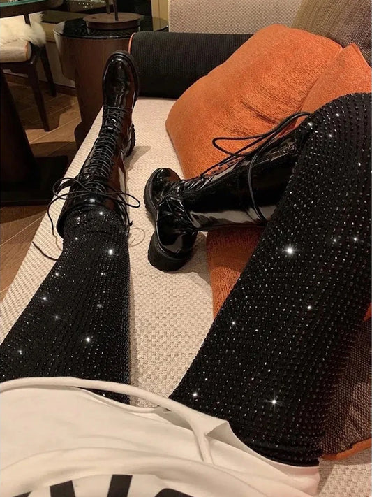 Sparkly Crystal Pants Leggings Autumn Winter High Waist Elastic Bodycon Long Penci Pant Y2k Pants Tights