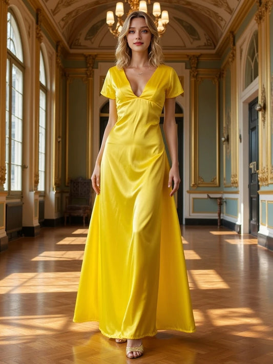 Temperament V-neck High Waist Evening Dress Backless Sleeveless Party Dresses ’s Hollow Long Dress
