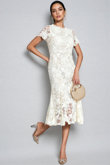 Nolaty Beige Lace Mermaid Maxi Dress