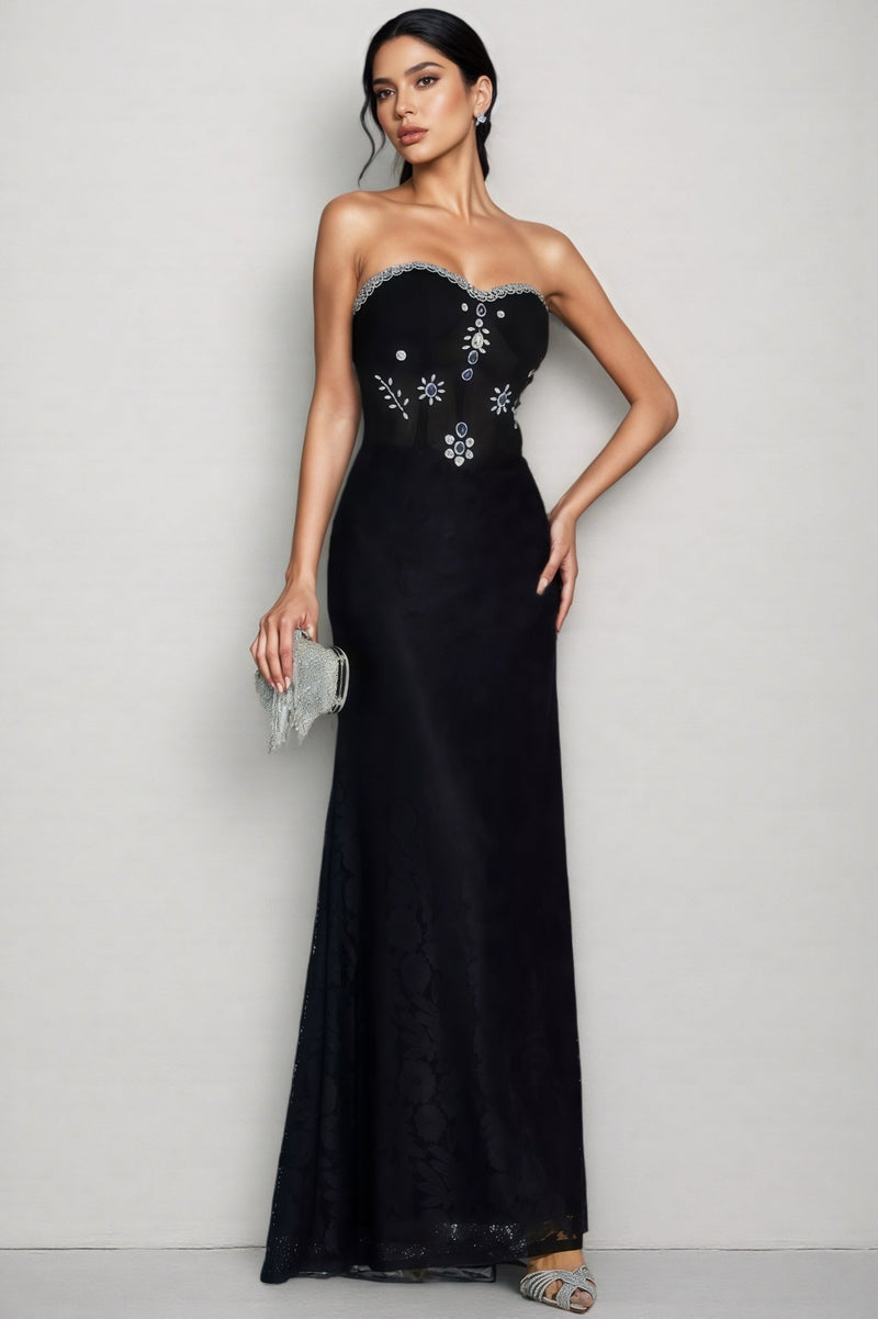 Cecily Black Diamond Off-shoulder Maxi Dress