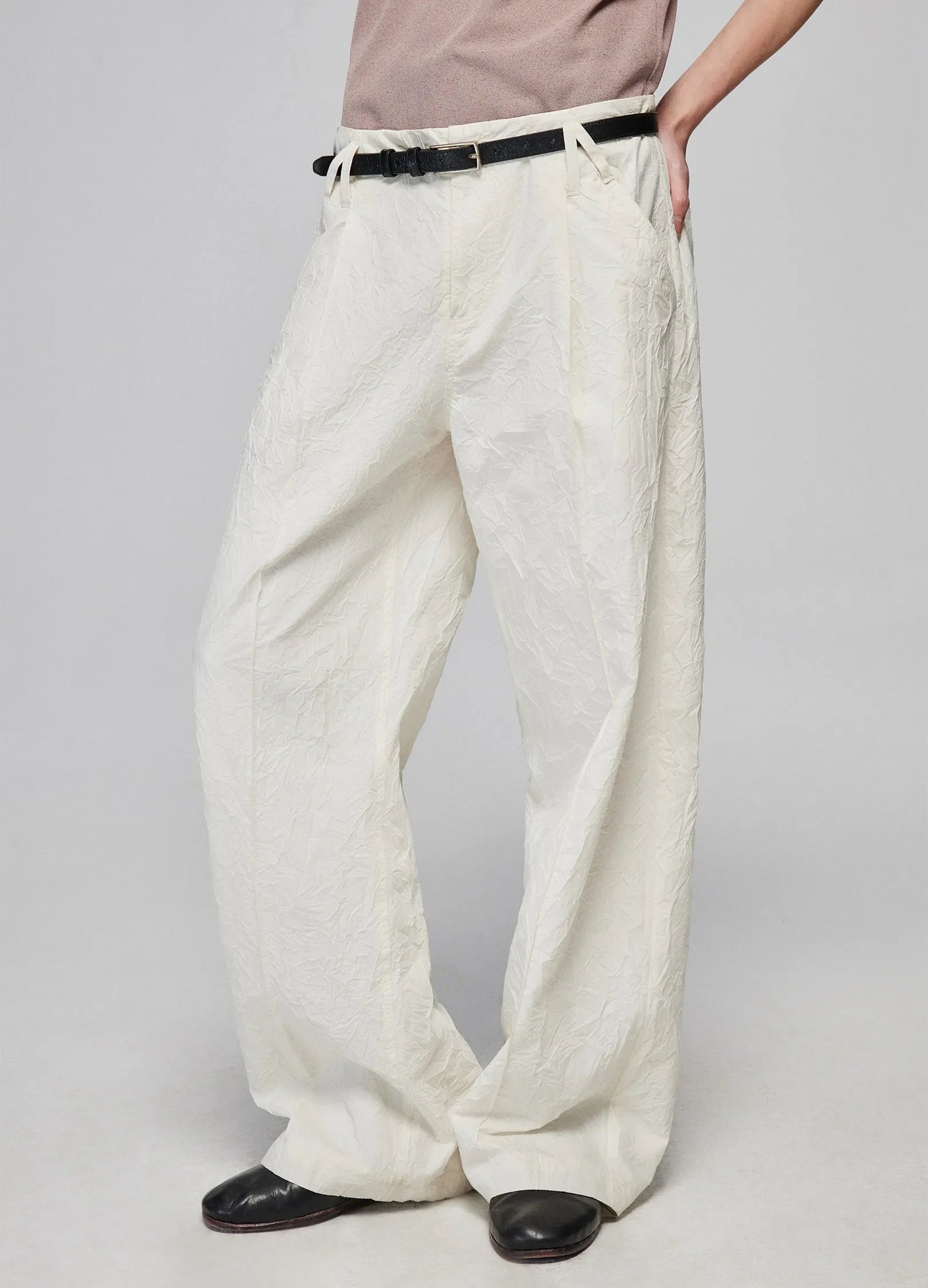 Textured Loose Wide-leg Pants