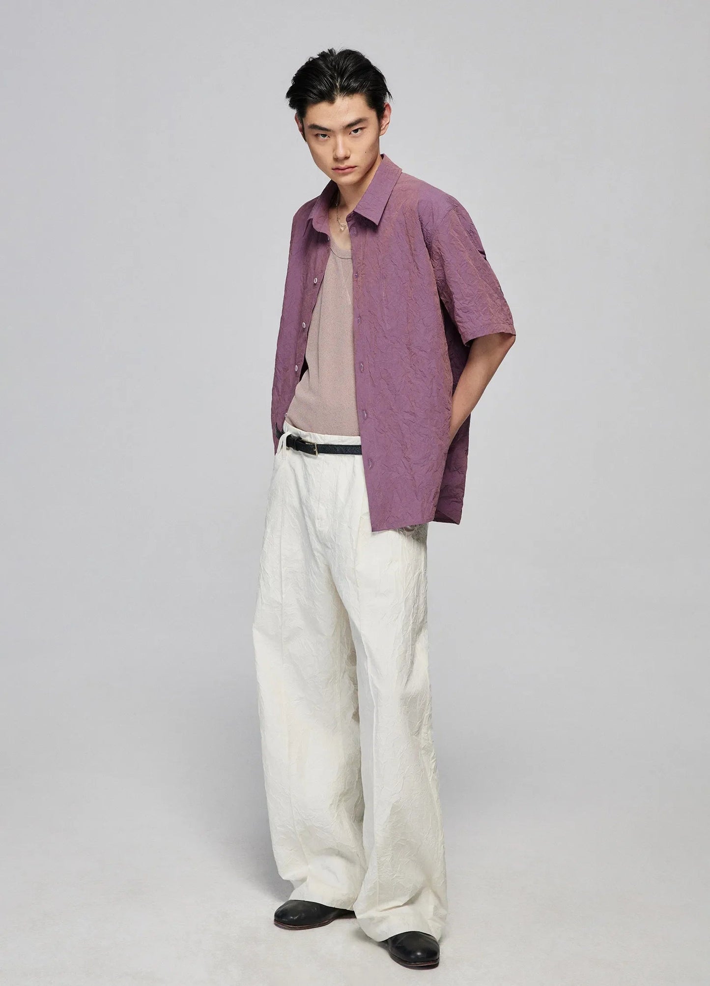 Textured Loose Wide-leg Pants
