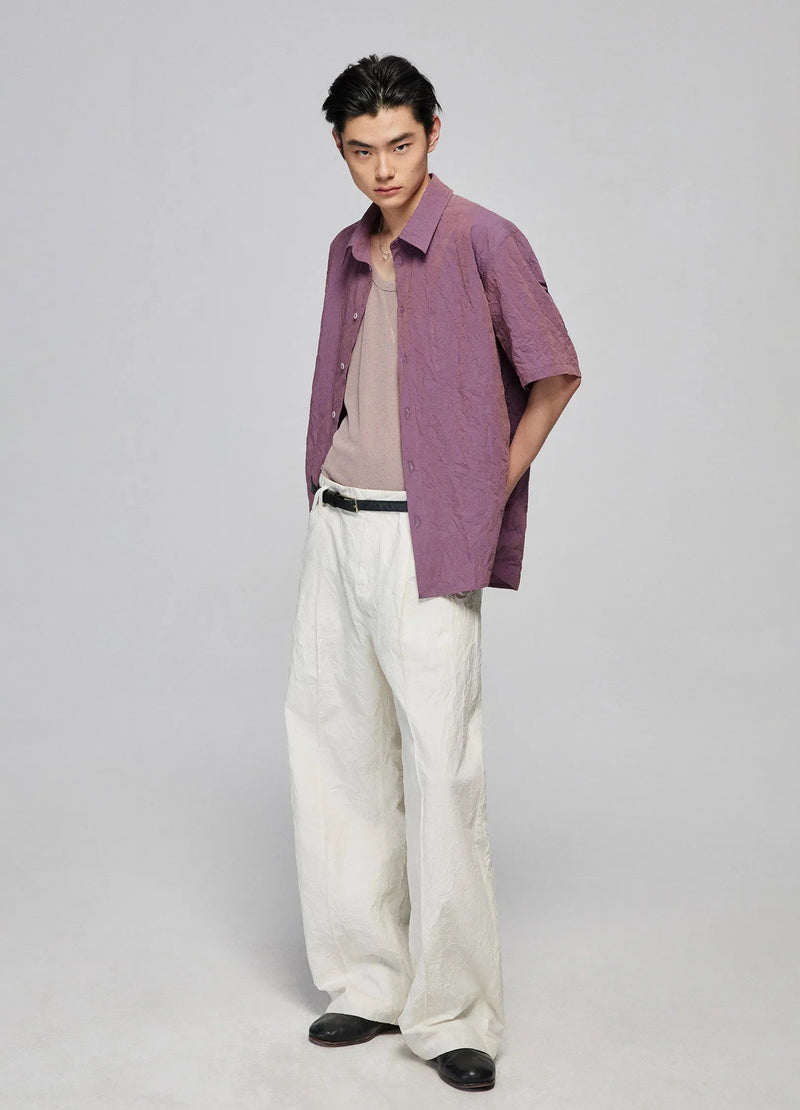 Textured Loose Wide-leg Pants