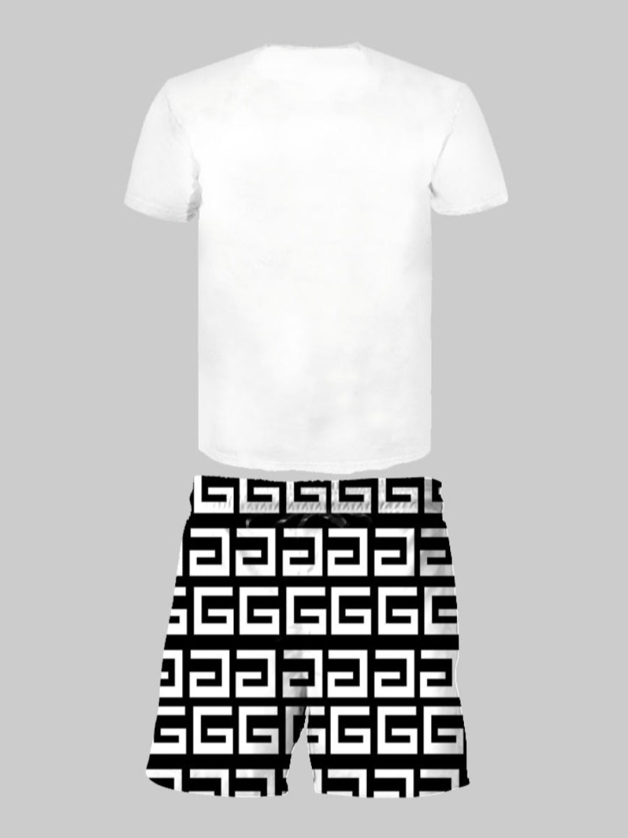 Geometric King Letter Print Shorts Set Ar70113