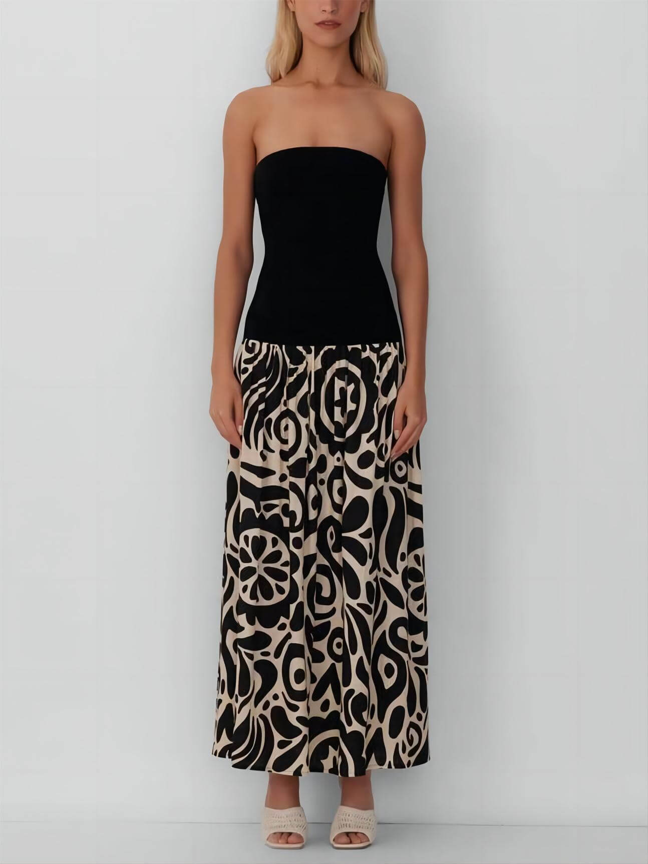 Fashionable Strapless Print Maxi Dress
