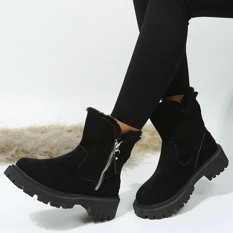 Thick Plush Snow Boots Faux Suede Non-slip Winter Boots Woman Keep Warm Cotton Padded Shoes Platform Ankle Booties