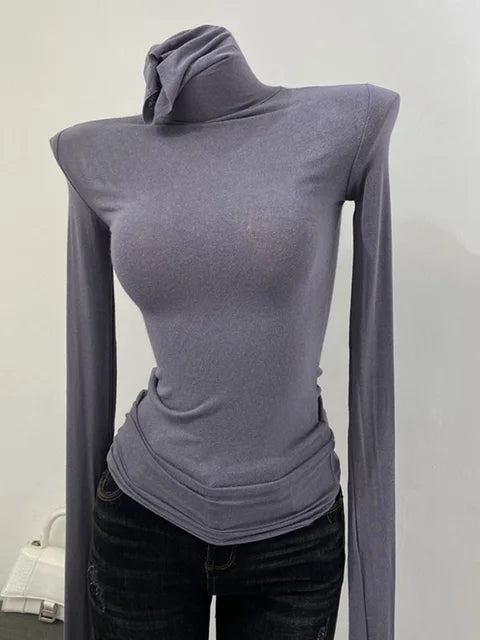Thin Soft American Long Sleeve T-shirt High Stacked Neck Tight Perspective Bottom Shirt ’s Slim Fit Tops