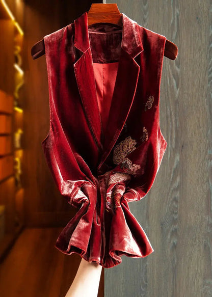 Embroidered Button Silk Velour Waistcoat Sleeveless