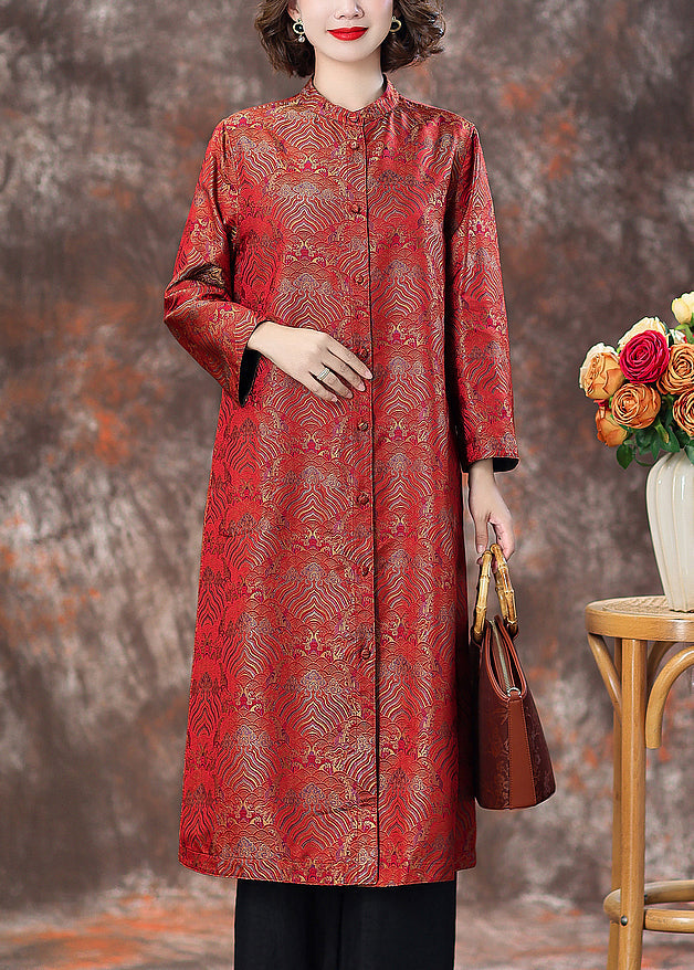 Top Quality Red Stand Collar Button Silk Coats Spring Aa1040
