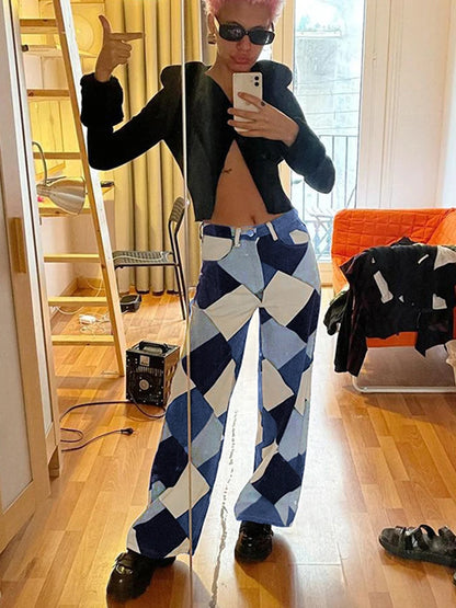 Argyle Plaid Straight Pants High Waist Jeans Y2k Harajuku Aesthetic Trousers Checkered New
