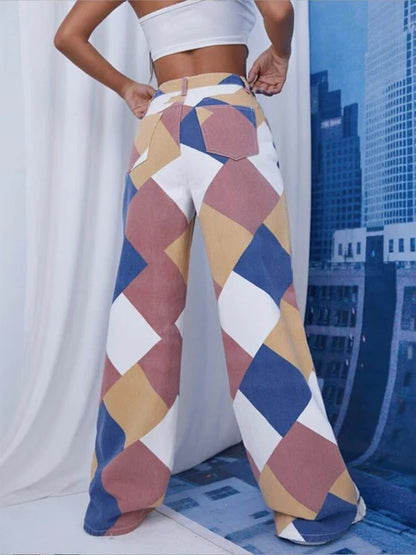 Argyle Plaid Straight Pants High Waist Jeans Y2k Harajuku Aesthetic Trousers Checkered New
