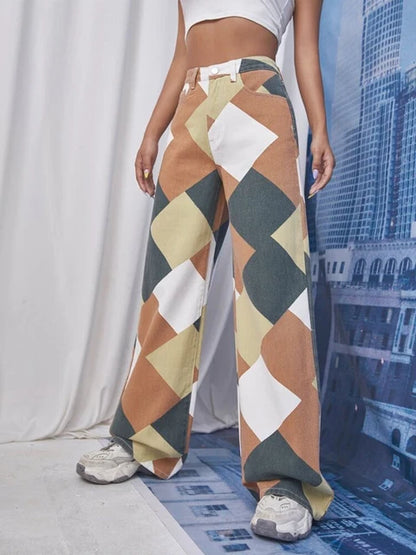 Argyle Plaid Straight Pants High Waist Jeans Y2k Harajuku Aesthetic Trousers Checkered New