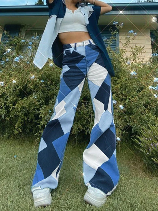 Argyle Plaid Straight Pants High Waist Jeans Y2k Harajuku Aesthetic Trousers Checkered New