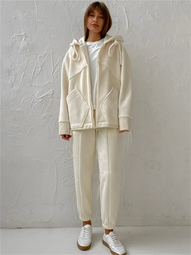 Autumn 2 Piece-set Zipper Cardigan and Straight Legg Outfits Slim Patchwork Hoodie ’s Pants Sets