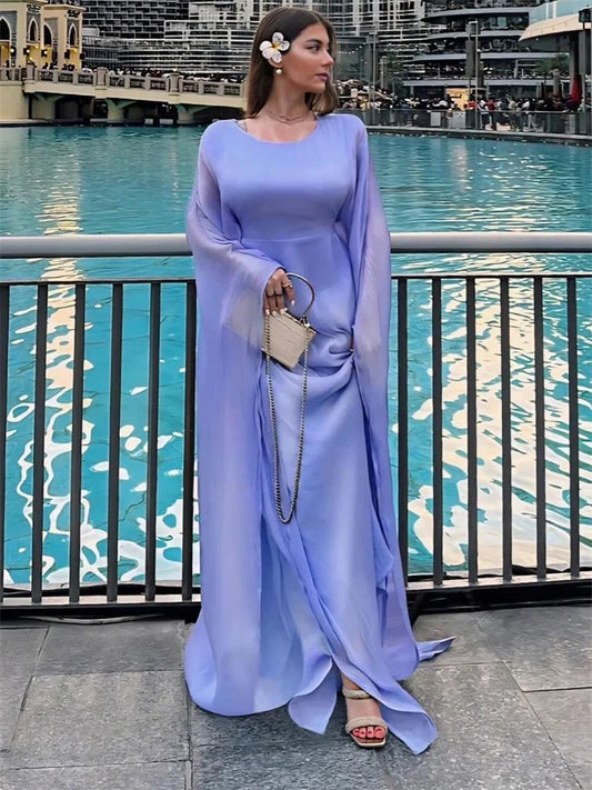 Autumn Loose Shiny Maxi Dress ’s Butterfly Batwing Long Sleeve Muslim Clothes Party Dress Female Long Dress New