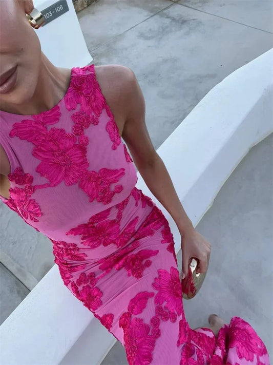 Autumn Printed Female Long Dress Patchwork Sleeveless Slim Party Dress Contrast Beach Clothes ’s Dress