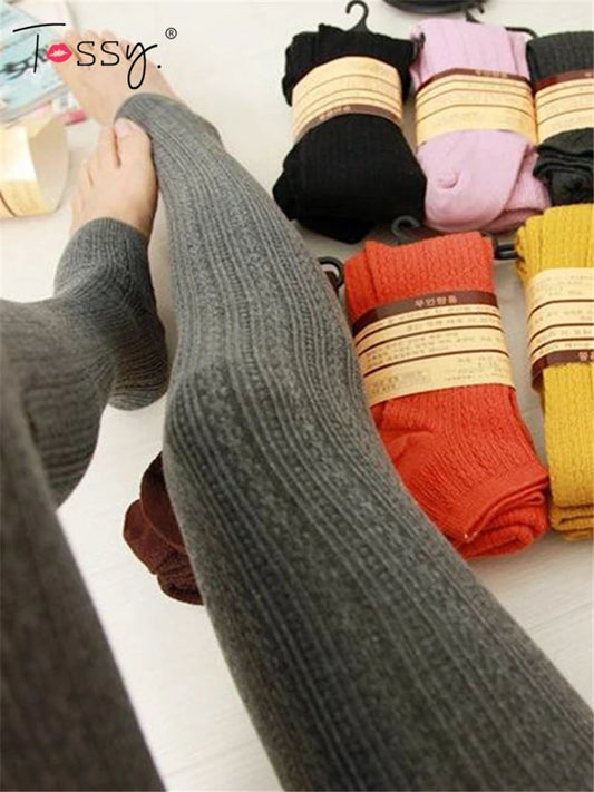 Autumn Winter ’s Skinny Slim Stretch Knitted Leggings High Waist Ribbed Warm Pants Trousers 2025fashion