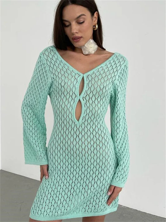 Backless Knit Mini Dress Cover Up – ’s Holiday Beach Lace-up Dress
