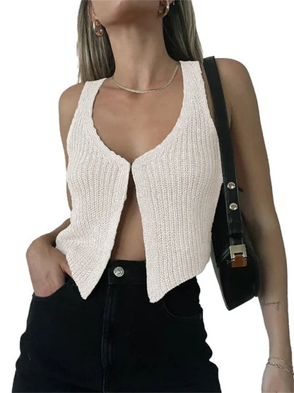Backless Knit Slim Cardigan Y2k Top for Sleeveless Knitwear Coat Tank Top Patchwork Cardigan