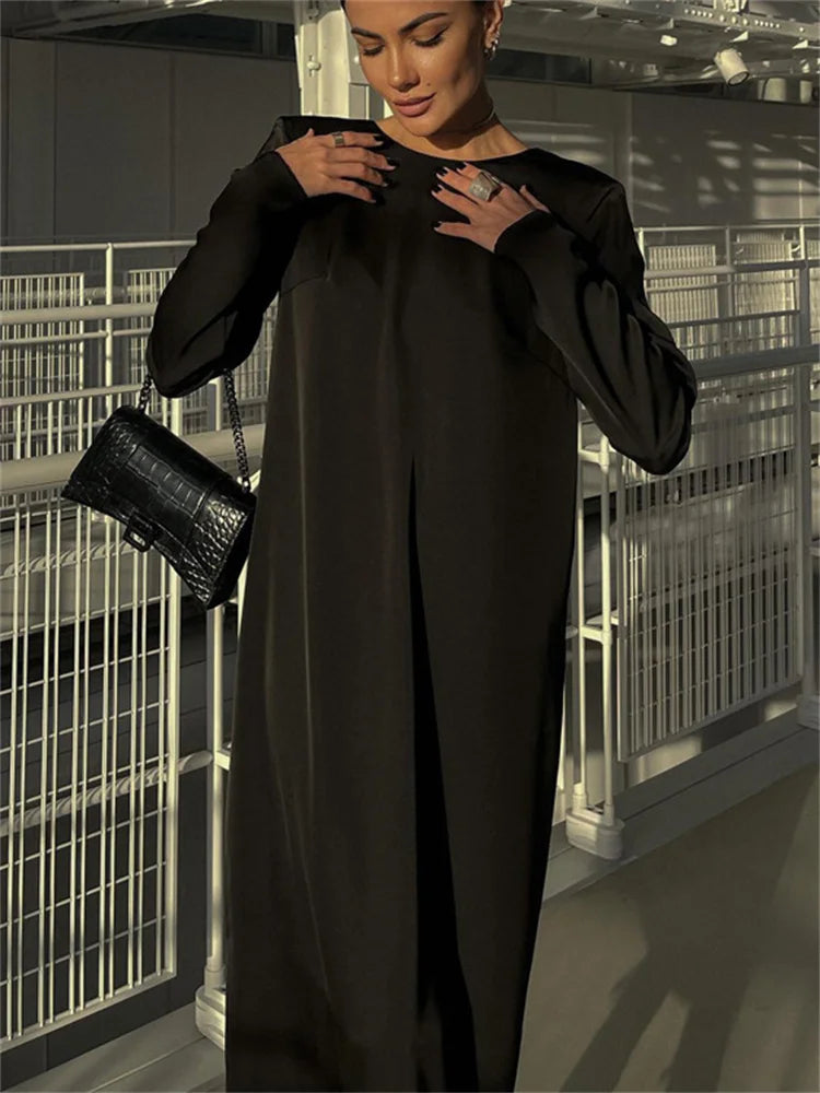Backless Lace-up Slim Maxi Dress Female Black Autumn Bandage Long Sleeve Patchwork Long Dress