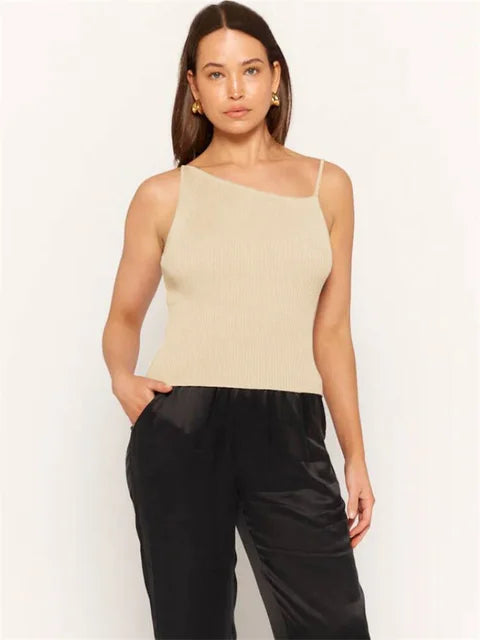 Black Ribbed T-shirt Top for Pullover Spaghetti Patchwork Sleeveless Summer Slim Body Top Female