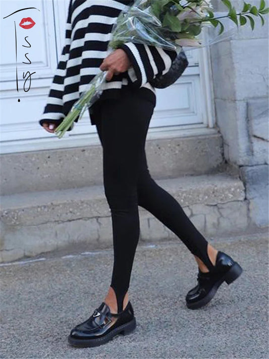 Black Ribbed Knit Leggings High Waist Cotton Fitness Basic Pants Spring New All-match Female Skinny Leggings