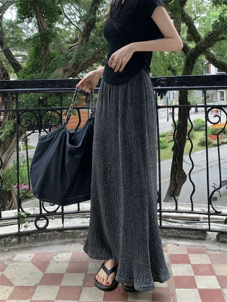 Black Sequin Slim Long Skirt High Waist Y2k Maxi Skirt Glitter Long Skirt