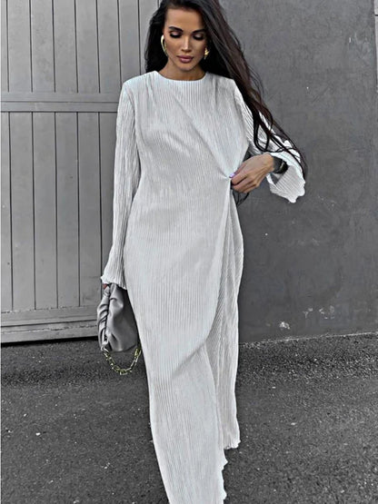 Loose Female Long Dress Long Sleeve Basic High White Summer for Maxi Dress Outfits