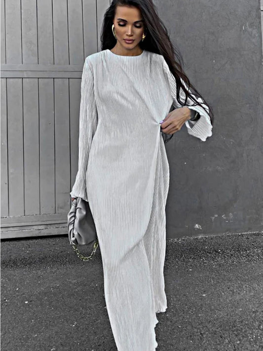 Loose Female Long Dress Long Sleeve Basic High White Summer for Maxi Dress Outfits