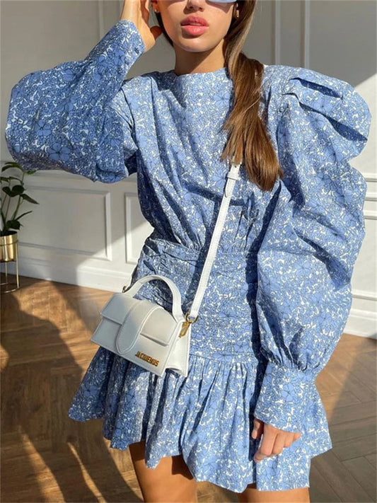 Printed Long Sleeve Pleated Skirts for Patchwork Party Dress Pleated Slim Y2k Mini Dress