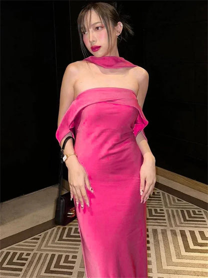 Backless ’s Maxi Dress Slim Off-shoulder Evening Partywear Dress Zipper Party Dress