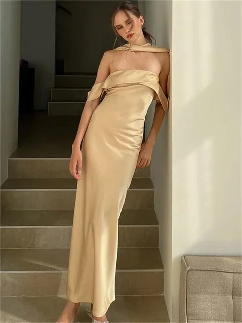 Backless ’s Maxi Dress Slim Off-shoulder Evening Partywear Dress Zipper Party Dress