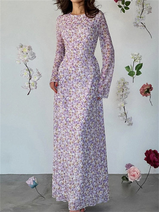 Printed Maxi Dress for Lace-up Long Sleeve Party Dress High Waist Bandage ’s Bodycon Dress New