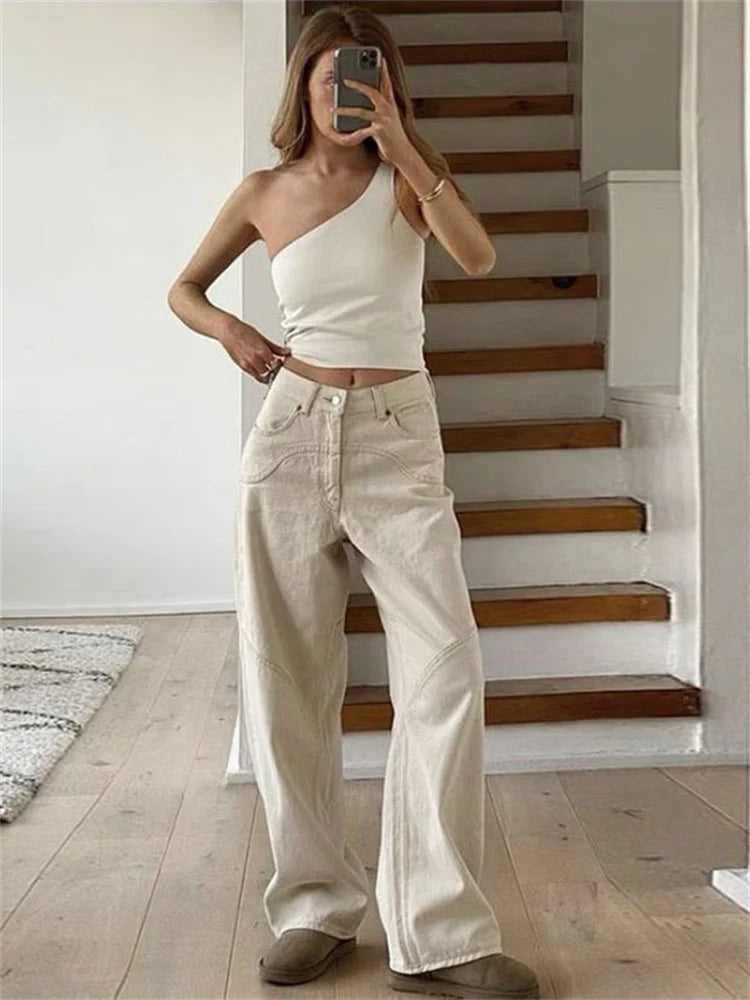 High Waist for Straight Legg Slim Summer Straight High Street Sweatpants Pocket Denim Trousers