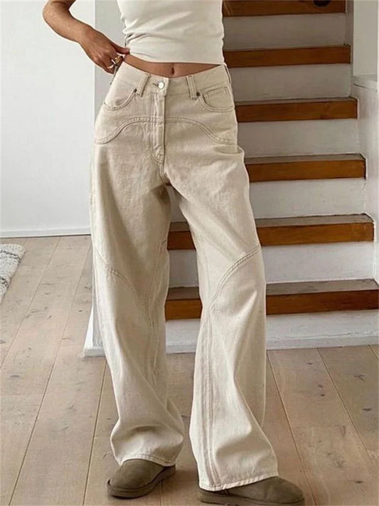 High Waist for Straight Legg Slim Summer Straight High Street Sweatpants Pocket Denim Trousers