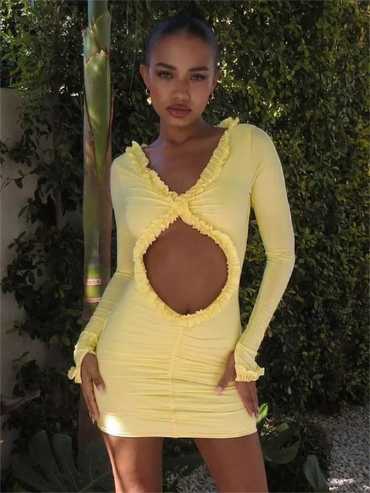 Hollow-out Ruffled Mini Dress