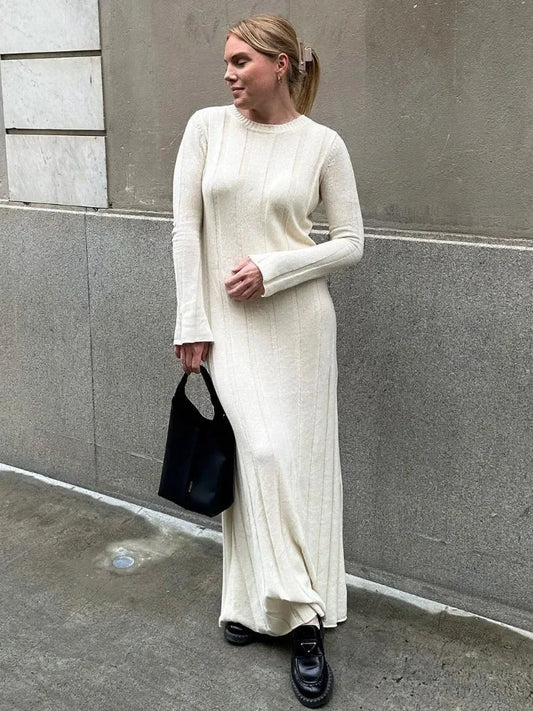 Loose High Waist Long Dress Female Long Sleeve Pullover Dress Knitwear Winter Maxi Dress