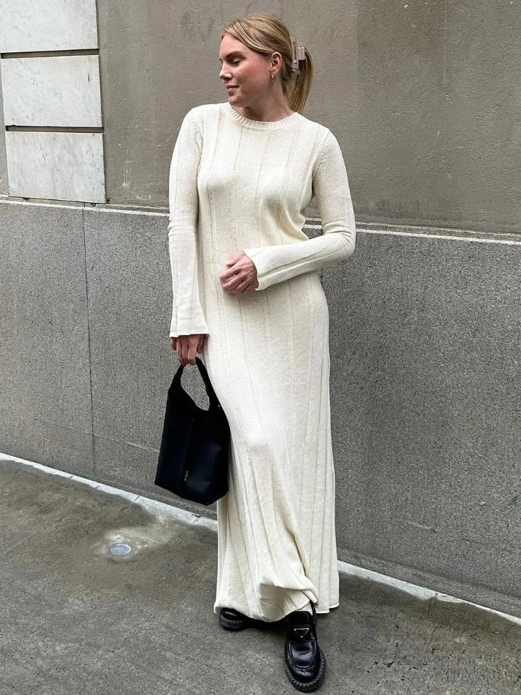 Loose High Waist Long Dress Female Long Sleeve Pullover Dress Knitwear Winter Maxi Dress