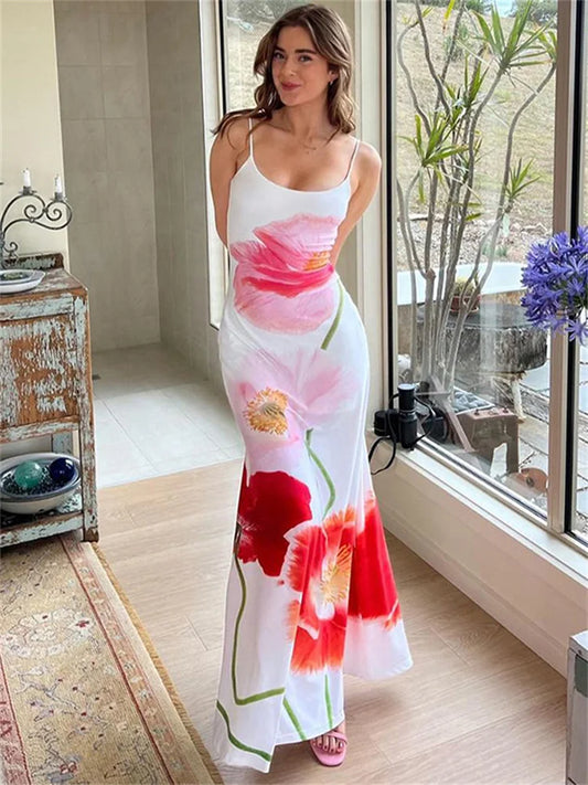 Printed Slim Halter Dresses for Backless Bandage Maxi Dress High Waist Summer New Party Dress