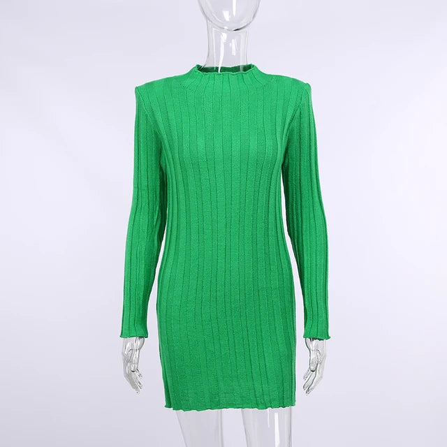 Ribbed ’s Turtleneck Sweater Green Long Sleeve Shrugs Knitwear Jumper Female Knitted Tops Autumn Winter