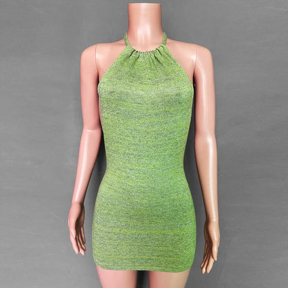 Halter Backless Dress Summer New Party Mini Dress Knitted Sleeveless Dress Holiday Beach Clubwear