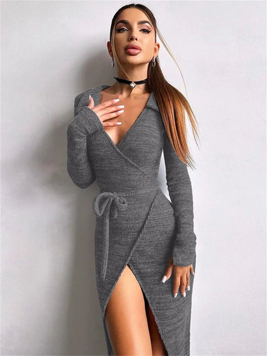 High Waist Lace-up V-neck Maxi Dress for Patchwork Drawstring Bandage Dress Y2k Long Dress